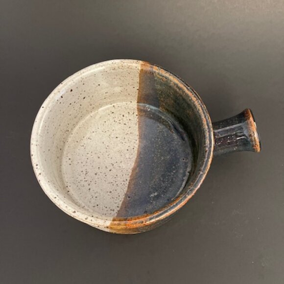 Vintage Studio Pottery Bowl with Cone Handle, Speckle Drip Glaze 6" Bowl - Picture 2 of 4